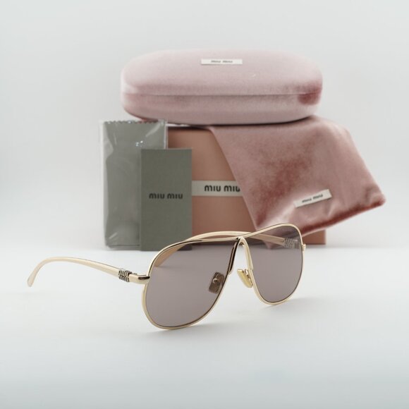 Miu Miu MUA56S 5AK20I Geometric Sunglasses – Gold/Purple Brown main image 4
